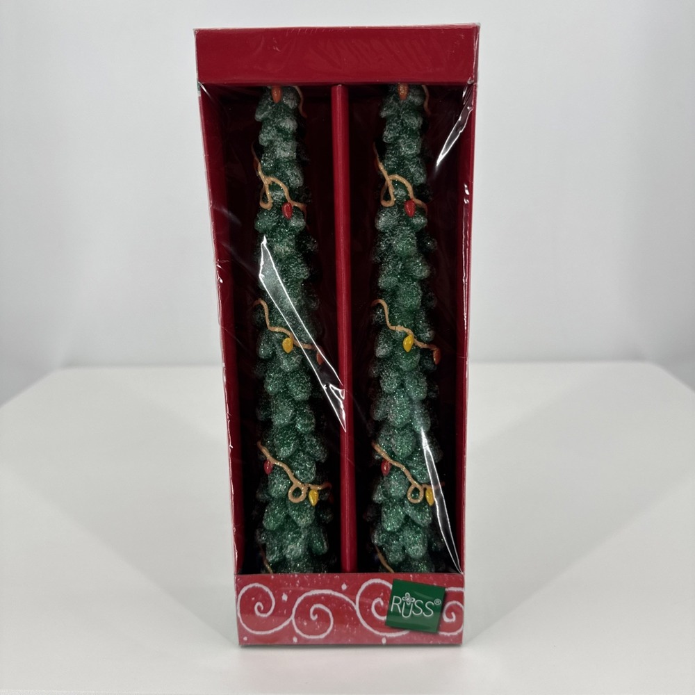 Russ Snowy Days Christmas Tree Candles Vintage 10" Hand Painted Vintage NEW